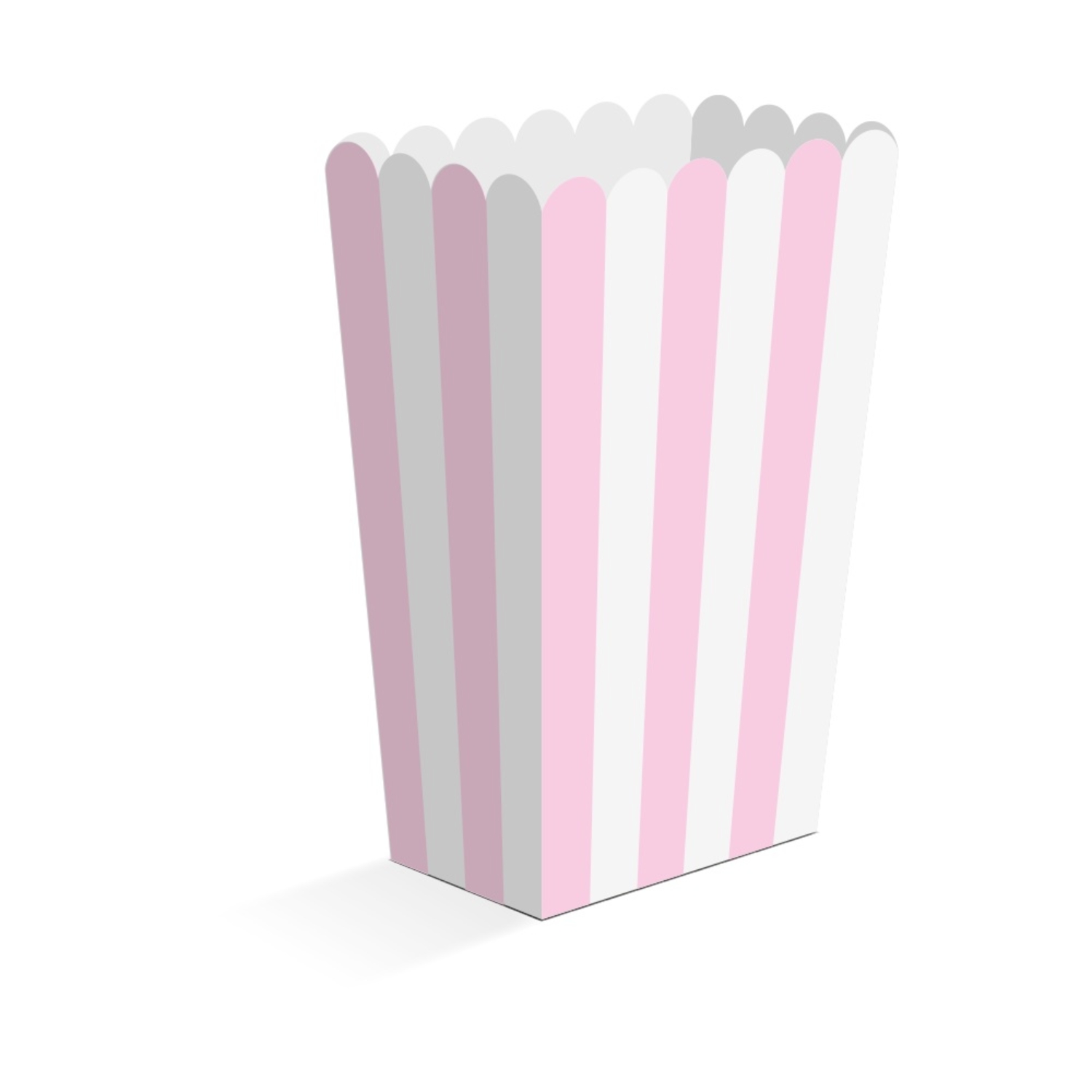 Papírové krabičky na popcorn pruhované růžové 6,3 x 4,4 x 13,5 cm – 8 ks