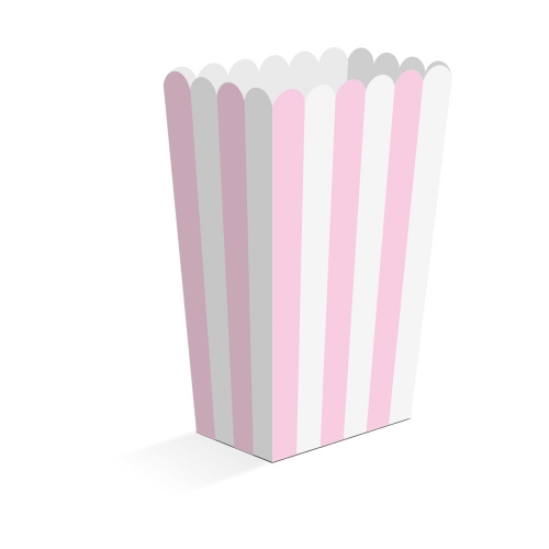 Levně Papírové krabičky na popcorn pruhované růžové 6,3 x 4,4 x 13,5 cm – 8 ks
