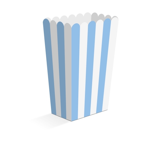Levně Papírové krabičky na popcorn pruhované modré 6,3 x 4,4 x 13,5 cm – 8 ks