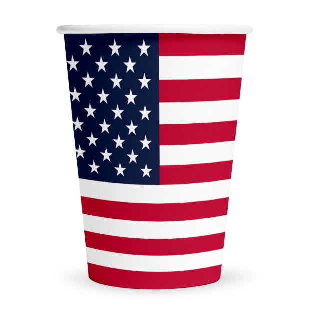 Papírové kelímky USA 210 ml s motivem americké vlajky, 8 ks