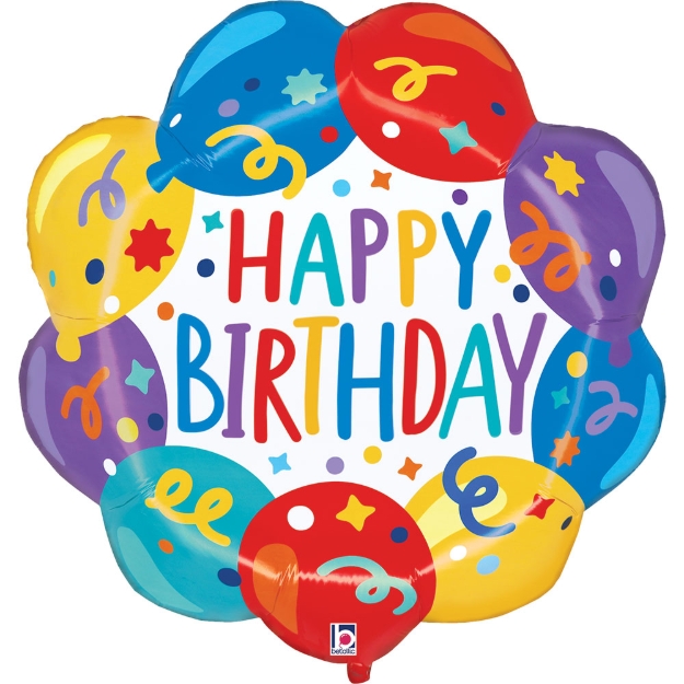 Produktová fotografie: Fóliový balonek narozeninový věnec Happy Birthday barevný 68 cm