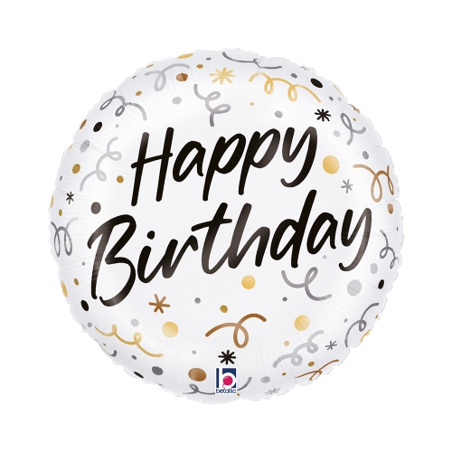 Levně Fóliový balonek Happy Birthday konfety černá a bílá 45 cm/18"