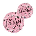 Růžový balonek Party Cheers s motivem skleniček na oslavu