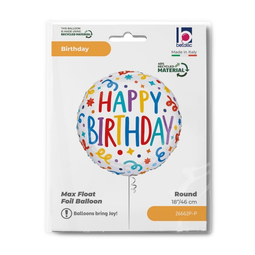 Levně Fóliový balonek Happy Birthday barevný 45 cm/18"