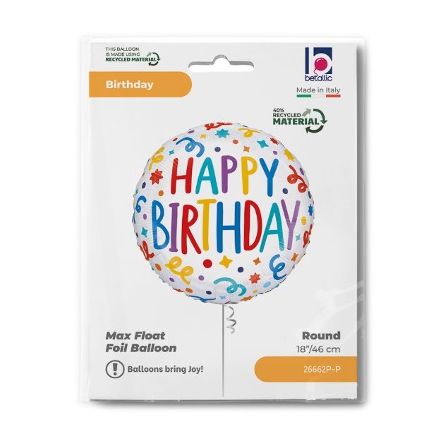 Barevný balonek Happy Birthday s konfetami na oslavu