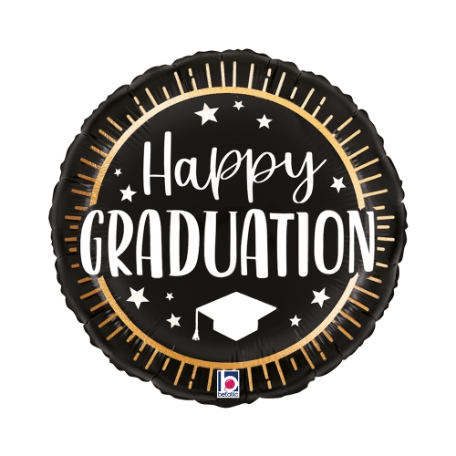 Levně Fóliový balonek Happy Graduation černý se zlatým lemem 45 cm/18"