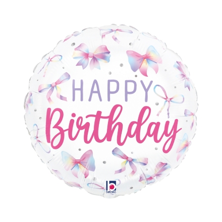 Fóliový balonek Happy Birthday mašle pastelové 45 cm