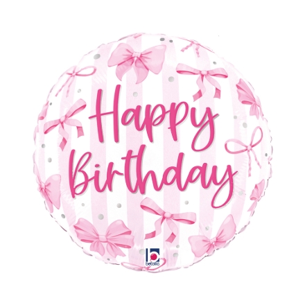 Fóliový balonek Happy Birthday růžové mašle 45 cm