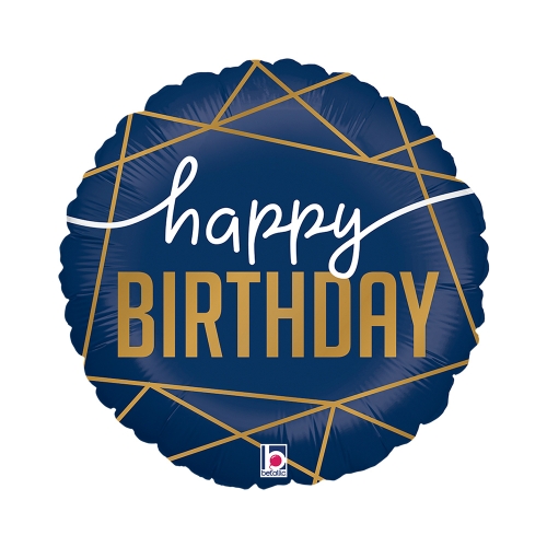 Levně Fóliový balonek Happy Birthday navy modrý zlaté linie 45 cm (18")