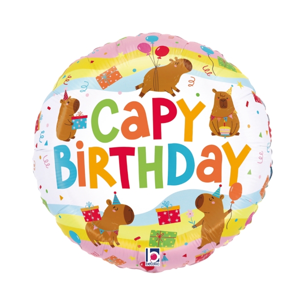 Fóliový balonek Capybara Birthday 45 cm s barevným nápisem Happy Birthday