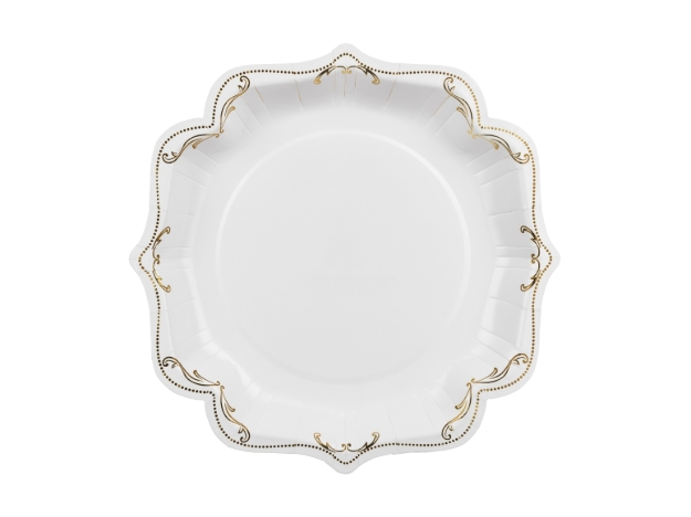 Obrazek Talerzyki papierowe dekoracyjne z ornamentem, białe, 26 cm, 6 szt.