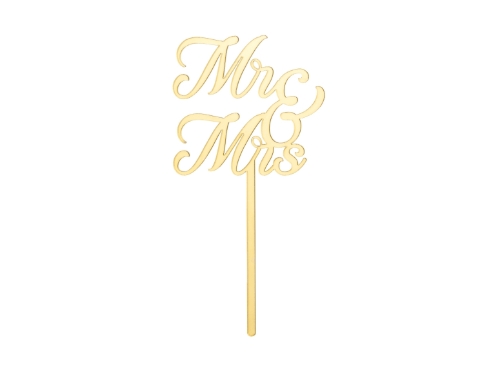 Levně Dortový topper Mr a Mrs zlatý, 16,5 cm