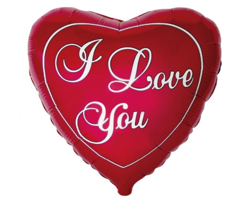 Levně Fóliový balonek srdce červený s bílým nápisem I Love You – 45 cm