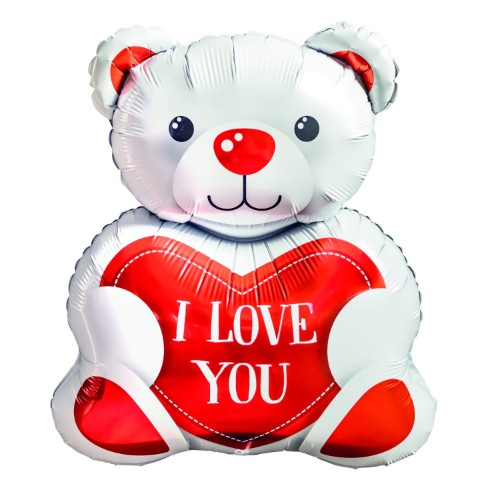 Levně Foliový balonek medvídek s červeným srdíčkem I Love You 72 cm/28"