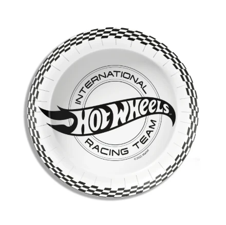 Papírové talíře Hot Wheels racing 23 cm s černobílým závodním motivem