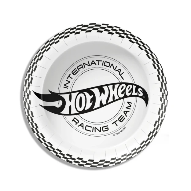 Papírové talíře Hot Wheels racing 23 cm s černobílým závodním motivem