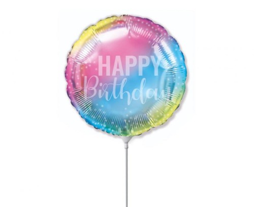 Levně Mini fóliový balonek na tyčku Happy Birthday pastelový gradient 23 cm