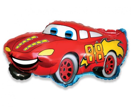 Mini fóliový balonek usměvavé auto červené na tyčku