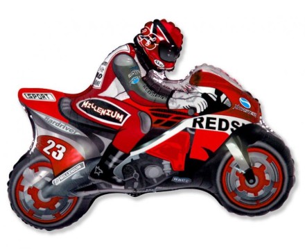 Mini fóliový balonek motorka červená na tyčku 31 × 24 cm