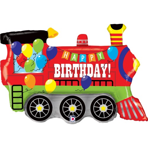 Levně Foliový balonek - vláček - Happy Birthday 84 cm