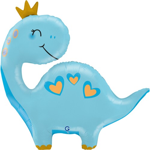 Levně Foliový balonek Dinosaurus s korunkou modrý, 71 cm