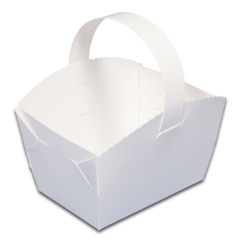 Papírový košíček na svatební koláčky s ouškem bílý 9 × 6 × 6 cm, 50 ks