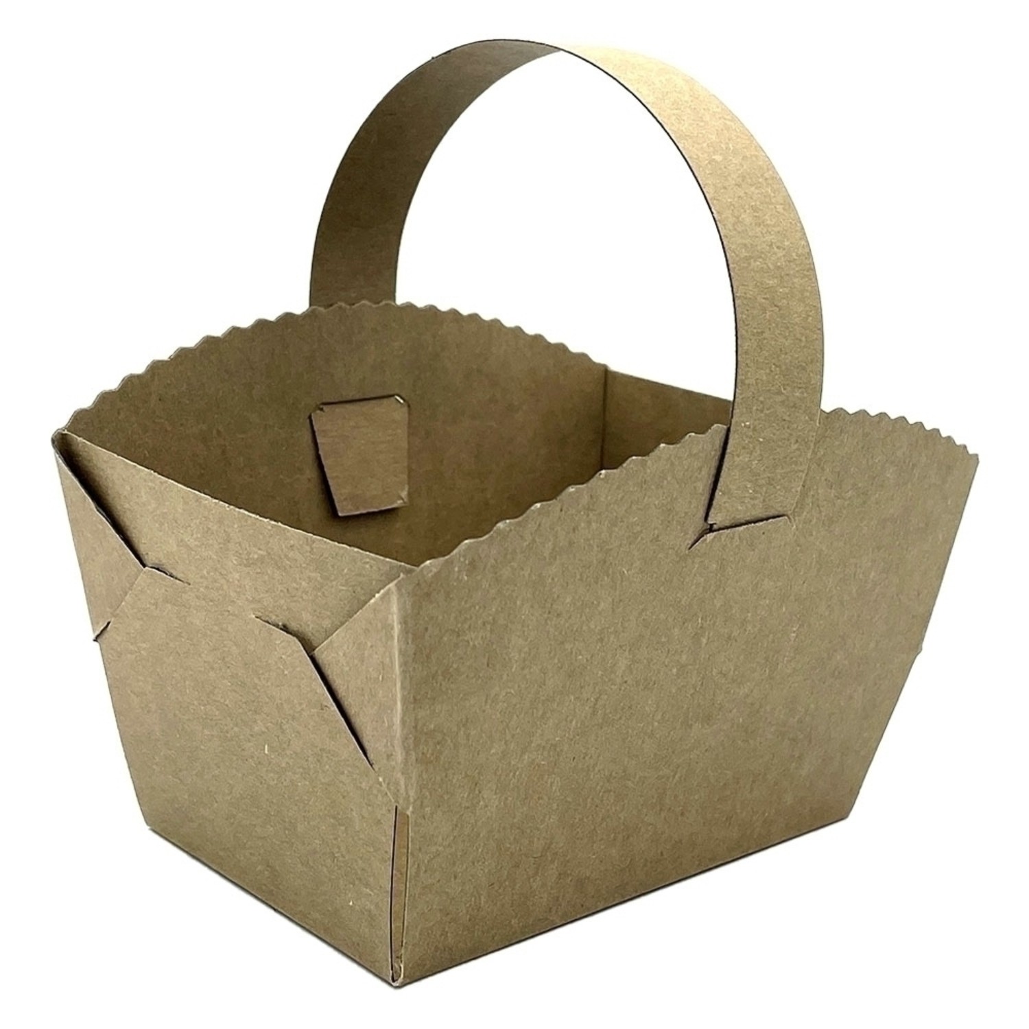 Levně Papírový košíček na svatební koláčky Kraft s ouškem hnědý 9 × 6 × 6 cm, 50 ks