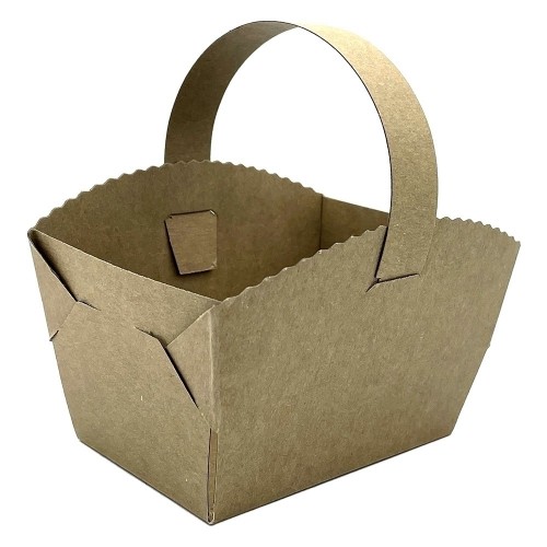 Papírový košíček na svatební koláčky Kraft s ouškem hnědý 9 × 6 × 6 cm, 50 ks