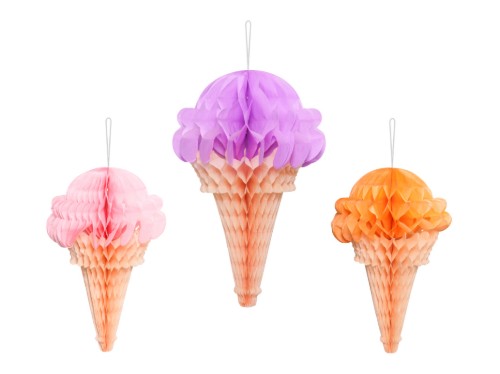 Levně Závěsné dekorace honeycomb rozety Zmrzlina, 20 - 30 cm