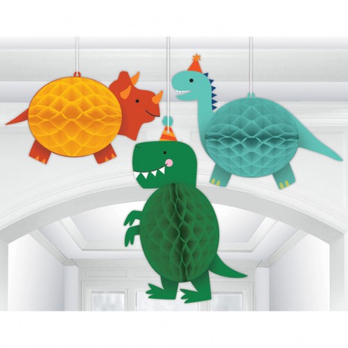 Levně Dekorační honeycomb rozety Happy Dino 3 ks