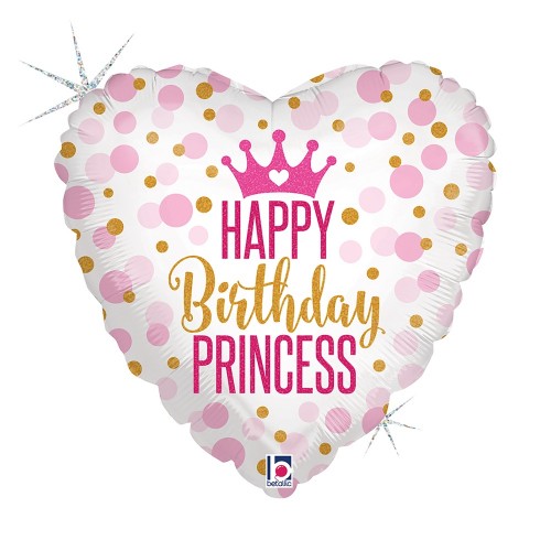 Levně Fóliový balonek srdce Happy Birthday Princess holografický 46 cm