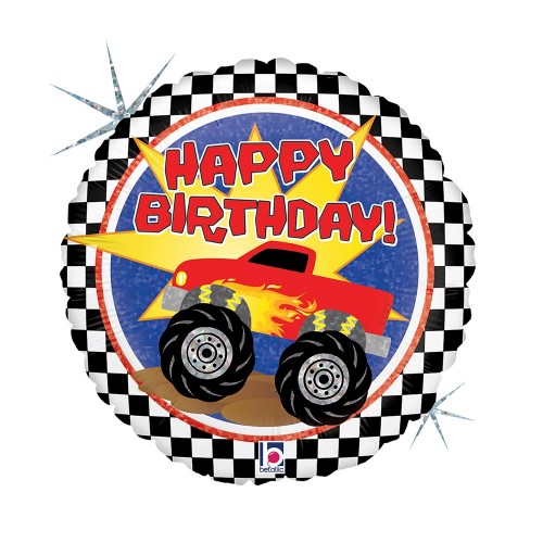 Levně Fóliový balonek Monster Truck Happy Birthday holografický 46 cm