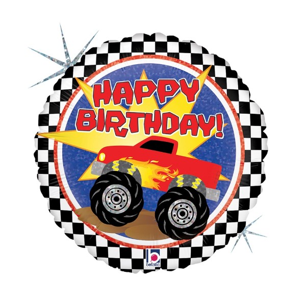 Fóliový balonek Monster Truck Happy Birthday holografický 46 cm