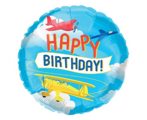 Levně Fóliový balonek Letadla Happy Birthday 46 cm
