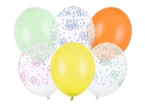 Levně Latexové balónky Konfetti pastelový mix 30 cm, 6 ks