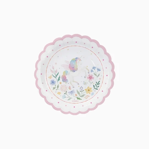Levně Papírové talířky Jednorožec Romantic – 18 cm, 6 ks