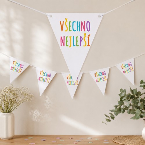 Vlaječková girlanda Všechno nejlepší duhová – 150 × 17 cm