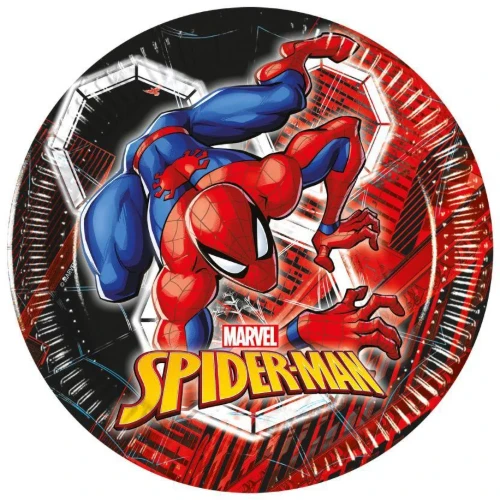 Levně Papírové talířky Spiderman World of Webs 20 cm, 8 ks