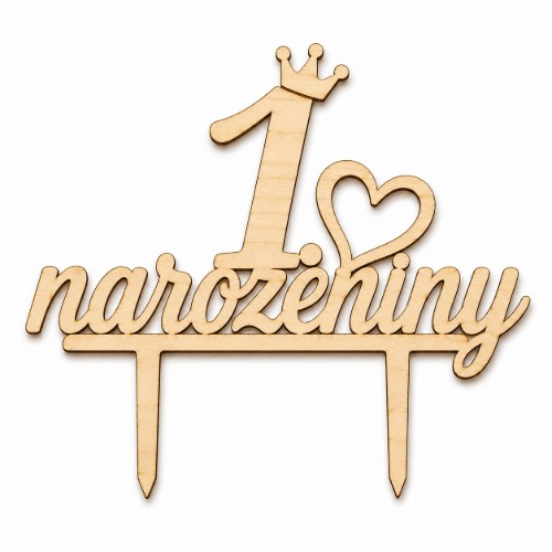 Dřevěný zápich na dort 1. narozeniny – 9,5 × 5,5 cm