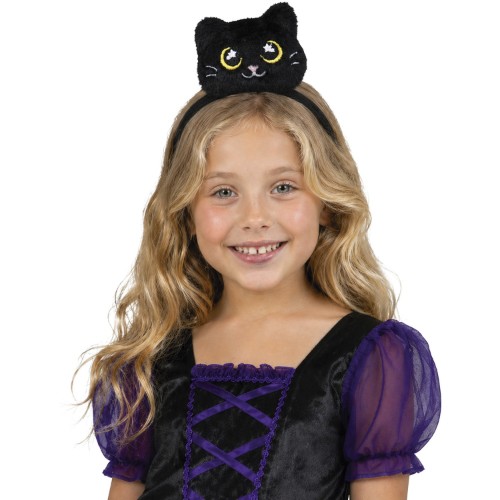 Čelenka plyšová černá kočka Halloween