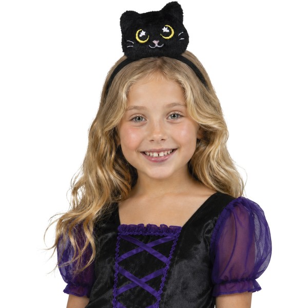 Čelenka plyšová černá kočka Halloween