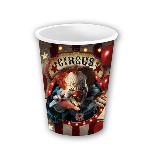 Papírové kelímky Strašidelný cirkus – klaun, 240 ml, 6 ks