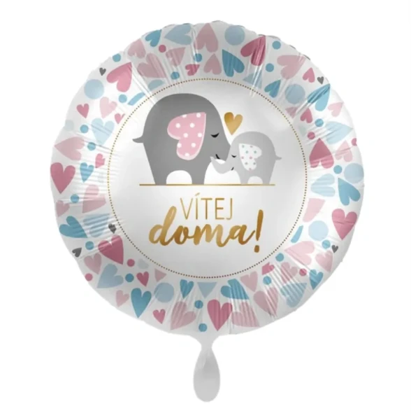 Fóliový balonek Vítej doma! se sloníky – 43 cm