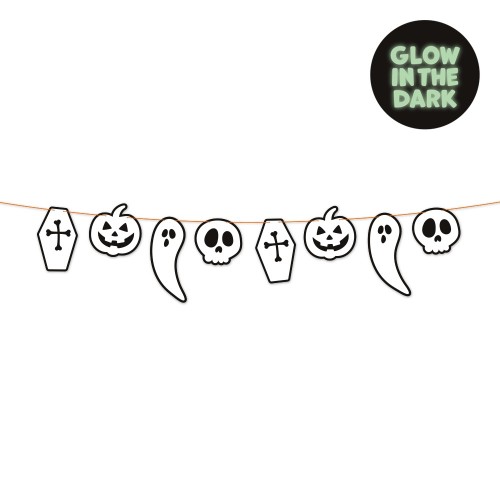 Levně Papírová girlanda Halloween Boo – svítící ve tmě, 2 m