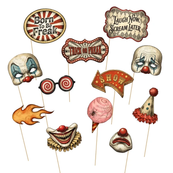 Rekvizity do fotokoutku Halloween Freak Show – 12 ks