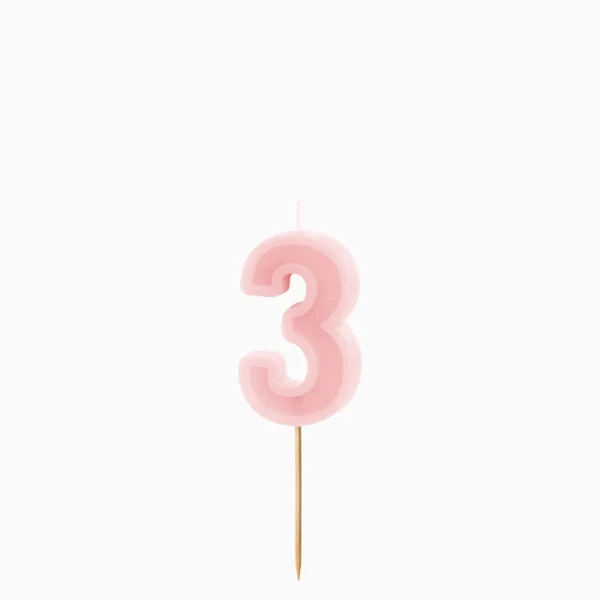 Dortová svíčka číslo 3 – pastelově růžová, 6 cm