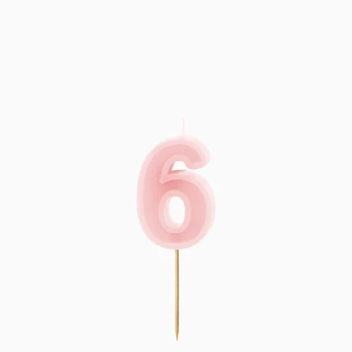 Dortová svíčka číslo 6 – pastelově růžová, 6 cm