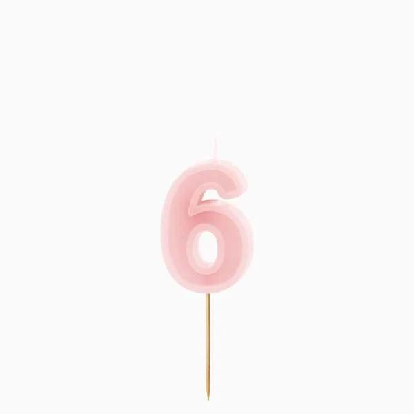 Dortová svíčka číslo 6 – pastelově růžová, 6 cm