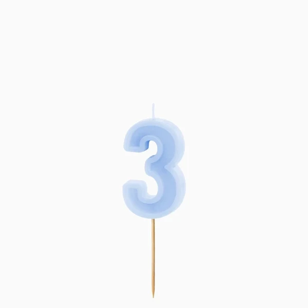 Dortová svíčka číslo 3 – pastelově modrá, 6 cm