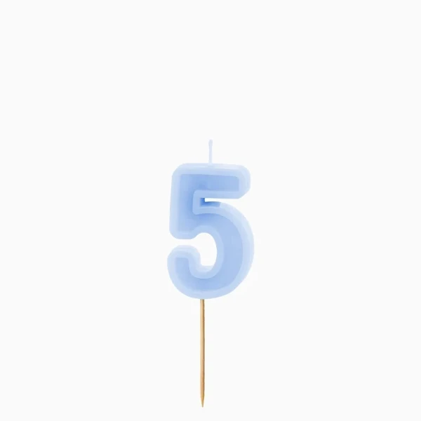 Dortová svíčka číslo 5 – pastelově modrá, 6 cm